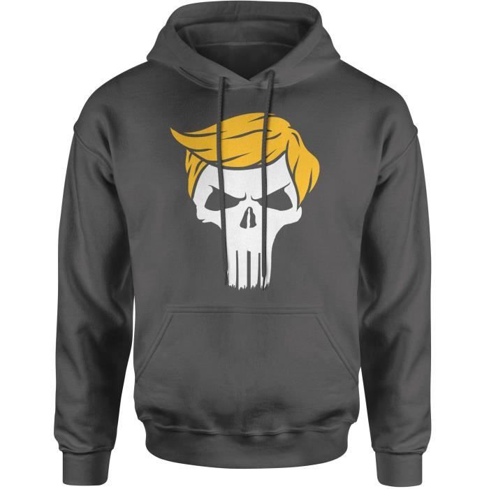 Sweatshirt D4QWA Trump Skull Hair Punisher Parody Hoodie Taille-L Gris