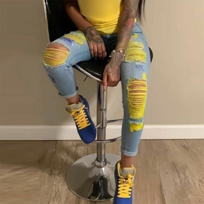 Jeans Bootcut Déchiré Femme Grande Taille – élastique à La Taille, Coupe Courte, Bleu, Neuf Avec étiquettes