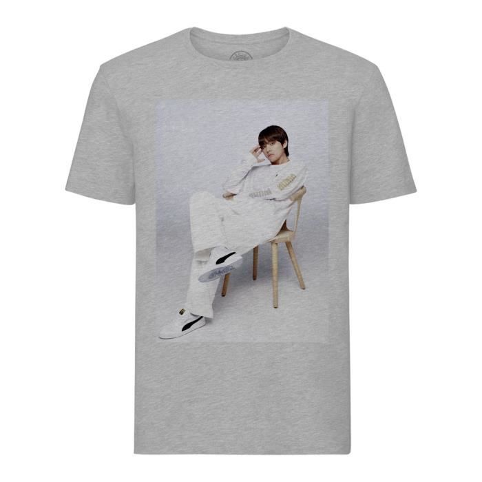 T shirt Homme Col Rond Gris BTS Pub Marque de Vetement K pop Star