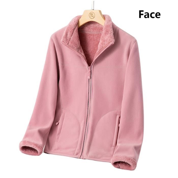 Veste Double Face Femme Doubl Polaire Epais Chaud Velours Corail