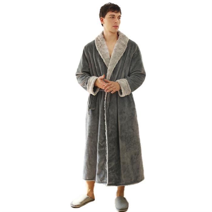 Homme Peignoir de Bain Automne Hiver Flanelle Longue Robes de Nuit Peluche Couple Pyjamas 