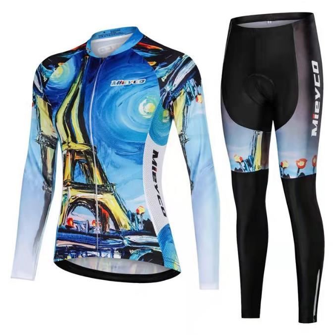 Maillot de cyclisme en polaire thermique pour homme,coupe-vent,à manches longues,bleu/blanc