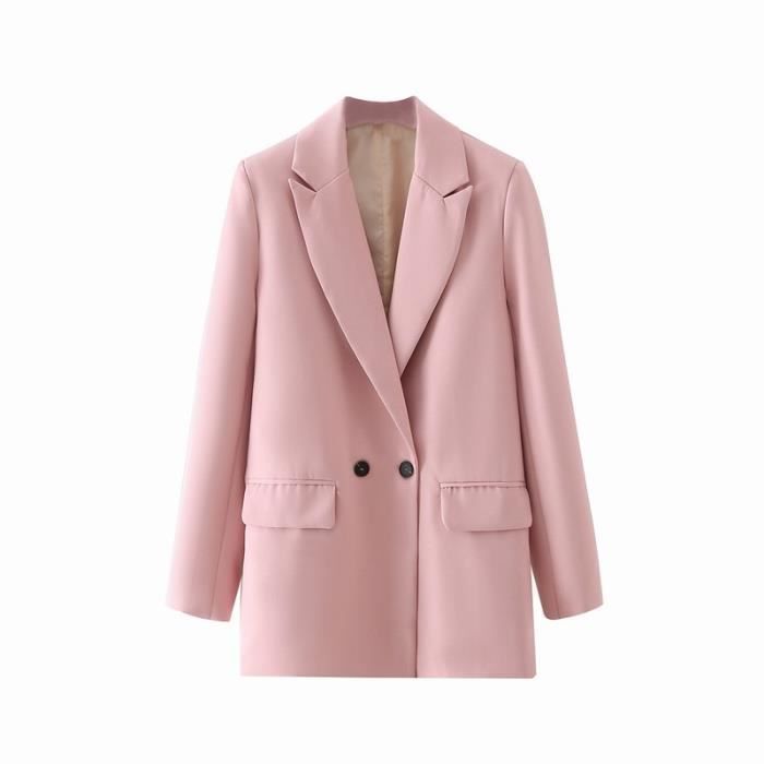 Blazer femme deux boutons manteau de printemps coupe basse à revers veste  décontractée à la mode Rose