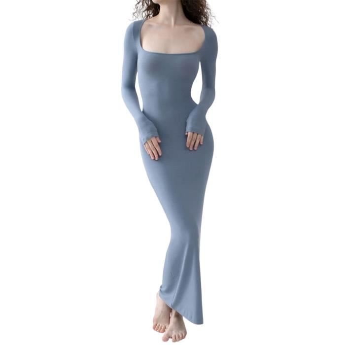 Robe Longue Soirée Robe Velours Longue Minetom - Couleur Unie Manches Longues - Automne Hiver Élégante Robe Velours Cotelé Femme