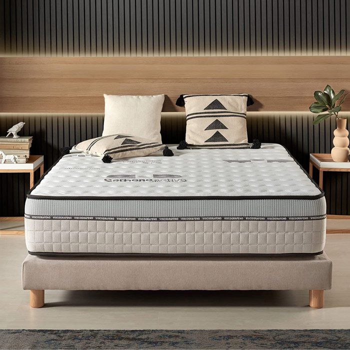 Matelas Visco-Carbone 180x200 cm - Mousse mémoire de forme HR Blue Latex Hypoallergénique - Face été/hiver - 7 Zones - Épais 30 cm Matelas Visco-Carbone 180x200 cm - Mousse mémoire de forme HR Blue Latex Hypoallergénique - Face été/hiver - 7 Zones - Épais 30 cm