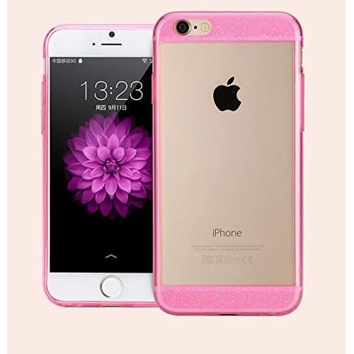 Coque transparente paillette Rose iPhone 6 plus - Achat coque - bumper