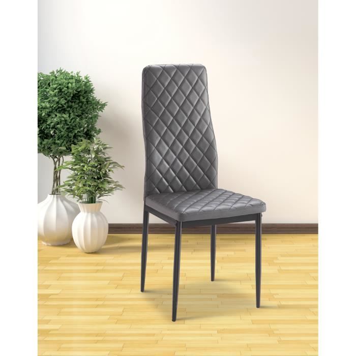 lot de 6 chaises de salle à manger en pu coloris gris avec pieds chromés - longueur 41 x profondeur 51 x hauteur 98 cm