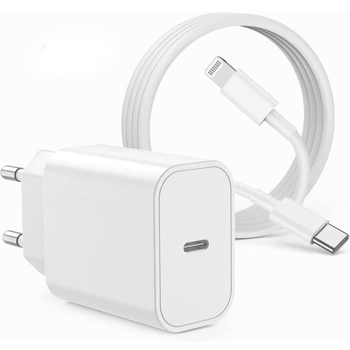 Chargeur USB C Rapide 20 W Secteur + Câble Pour iPhone 14/13/12/11