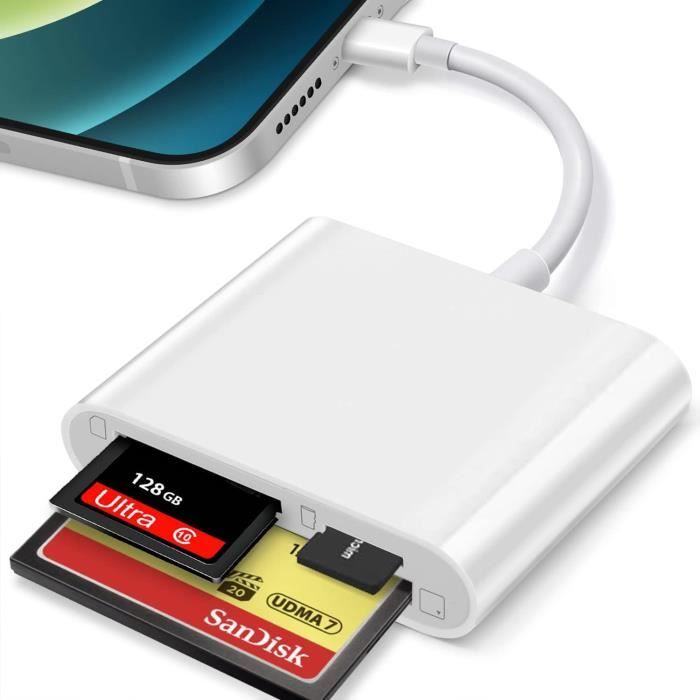 Lecteur Carte SD 3-en-1 USB-A/USB-C/Micro USB - Adaptateur Pour Téléphone, Ordinateur, Clé USB - Support 2To, Aluminium