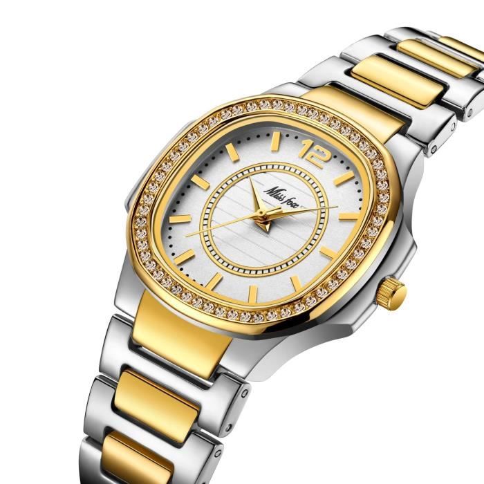 SHARPHY Montre femme quartz diamant étanche bracelet en acier inoxydable mode doré argent luxe
