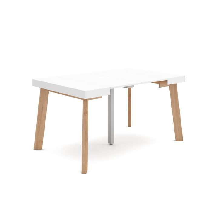 Table console extensible 140x90x72 6cm Pour 6 personnes Pieds en bois Blanc RF3135