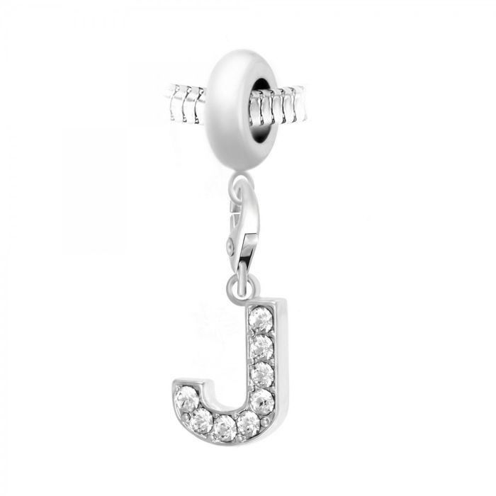 Charm perle So Charm en acier avec pendentif lettre J made with crystal from Swarovski 11 mm Argenté