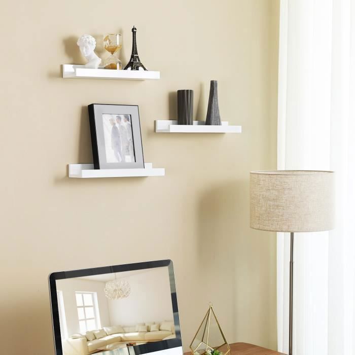 SONGMICS Lot de 3 étagères murales pour Cadre Photo et Livres Blanc 38 x 10 cm LWS38WT SONGMICS Lot de 3 étagères murales pour Cadre Photo et Livres Blanc 38 x 10 cm LWS38WT