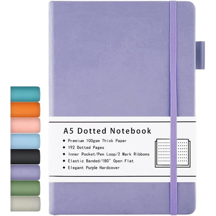 Bullet Journal A5 Pointillé 140 Gsm – 152 Pages – Cuir Végétal Bleu Foncé – Porte-stylo & Poche