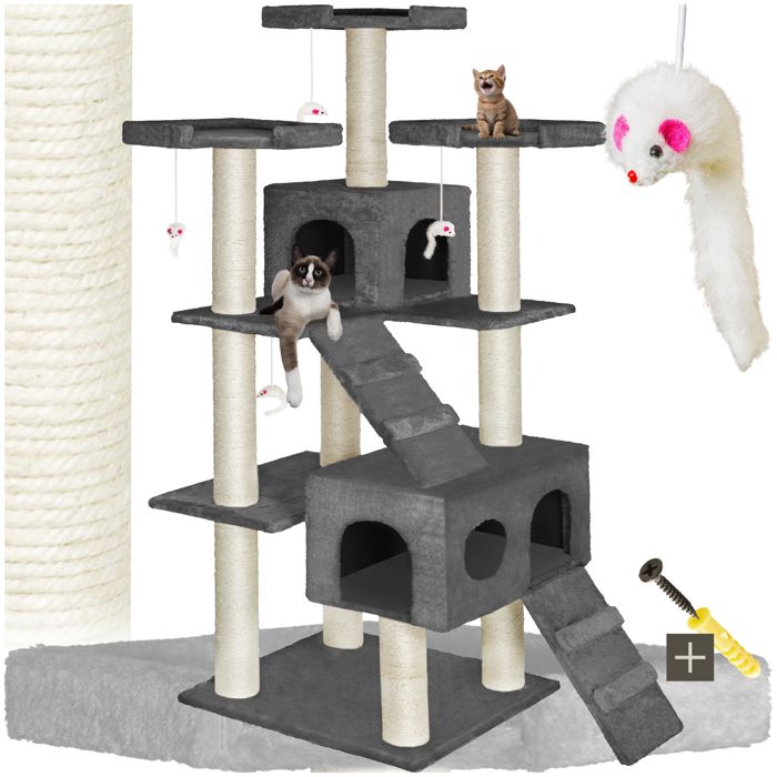 Meilleurs prix pour ARBRE A CHAT - TECTAKE - Arbre à chat 186 cm KNUTI Tronc en Sisal 2 Cabanes + 4 Souris - Gris