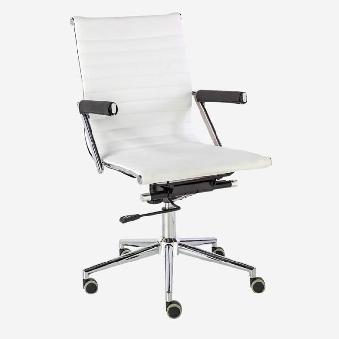 Fauteuil De Bureau Simili Cuir Blanc Chrome Ancash L 48 X L 47 X H 96 Achat Vente Chaise De Bureau Soldes Sur Cdiscount Des Le 20 Janvier Cdiscount
