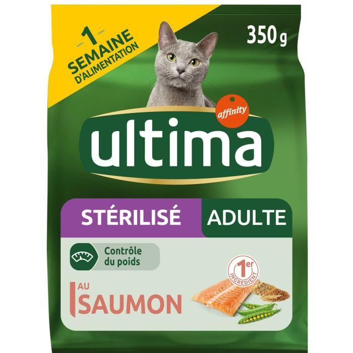 LOT DE 5 - ULTIMA - Croquettes pour chat Adulte Stérilisé au Saumon - sac de 350 g