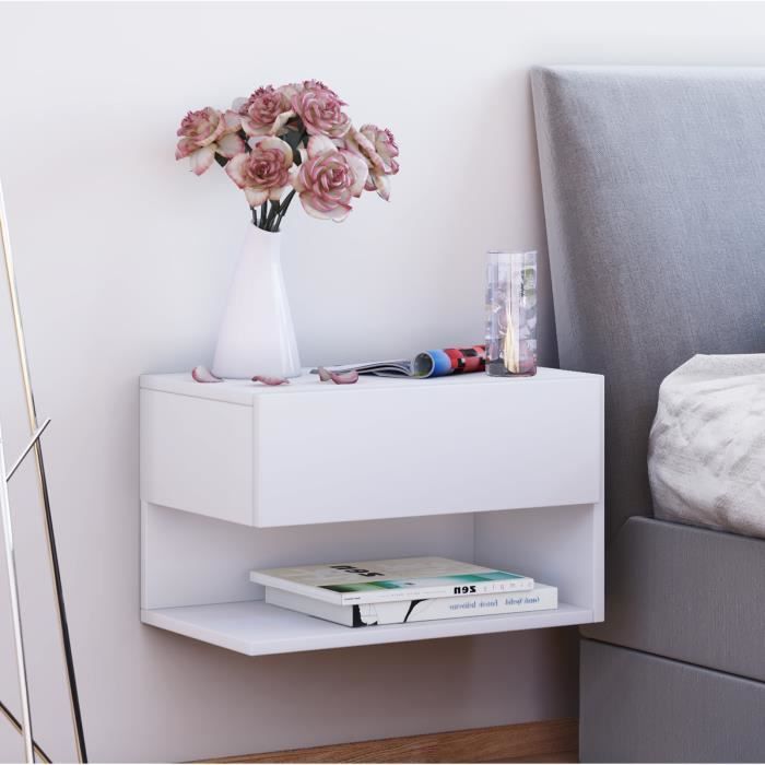 Vcm Etagere Mural Table De Chevet Dormal Blanc Ref 912345