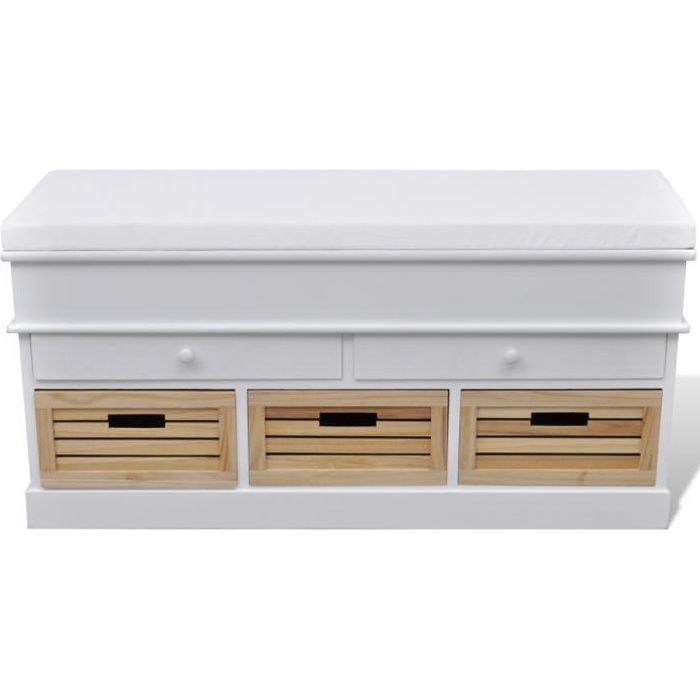 vidaXL Banc dentrée et de rangement avec coussin 2 tiroirs Blanc