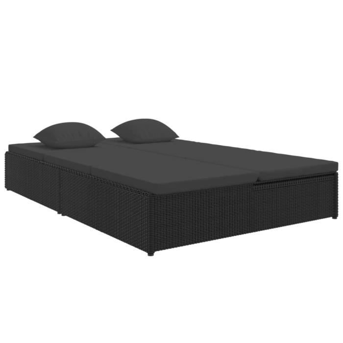 tip - lits d'extérieur - transat convertible avec coussins résine tressée noir - haute qualite - dx0884