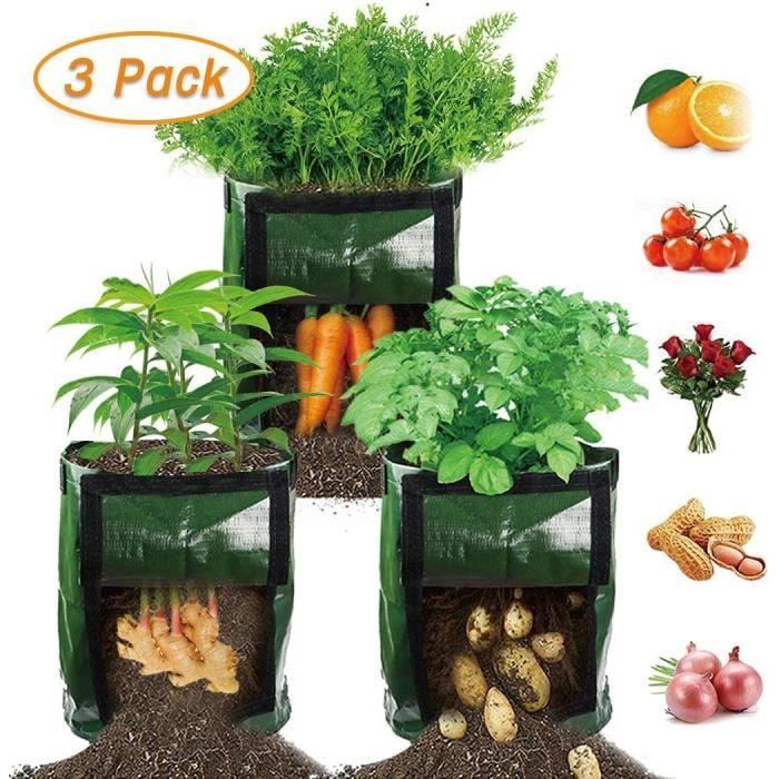 3pcs sac pomme de terre sacs de culture pour pommes vegetale de terre sac plantation en tissu respirant avec rabat d acces en nylo cdiscount jardin