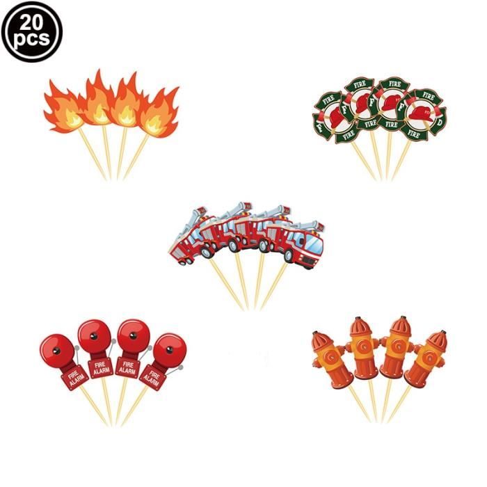 pcs Decoration De Gateau D Anniversaire De Pompier Garniture De Gateau D Anniversaire De Camion De Feu Drapeau De Pompier Deco Cdiscount Maison