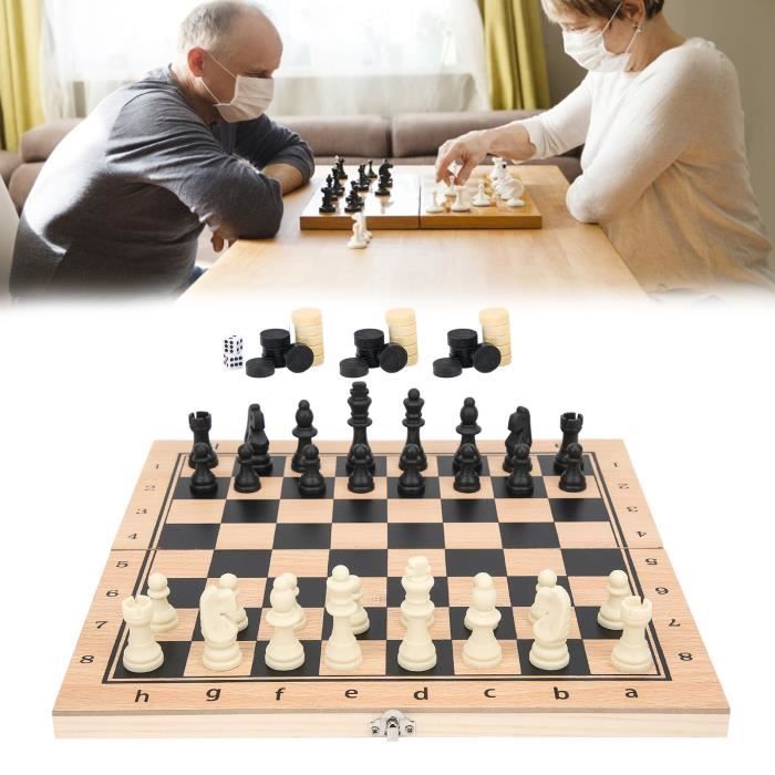Jeu D'échecs 3 En 1 En Bois – Échecs, Dames, Backgammon – Plateau Portable Qooloo