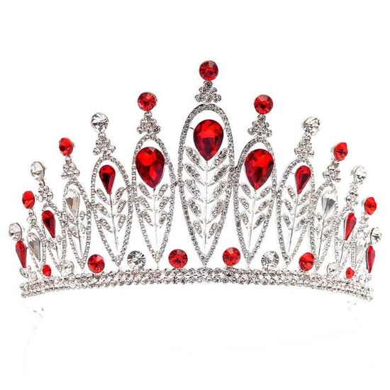 Diadème Couronne Strass Cristal Rouge - Bandeau Mariage Princesse, Ajustable Sans Allergie