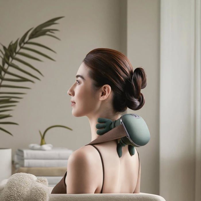Masseur chauffant bionique, masseur Shiatsu portable sans fil pour le cou et le dos, massage électrique des tissus profonds 4D