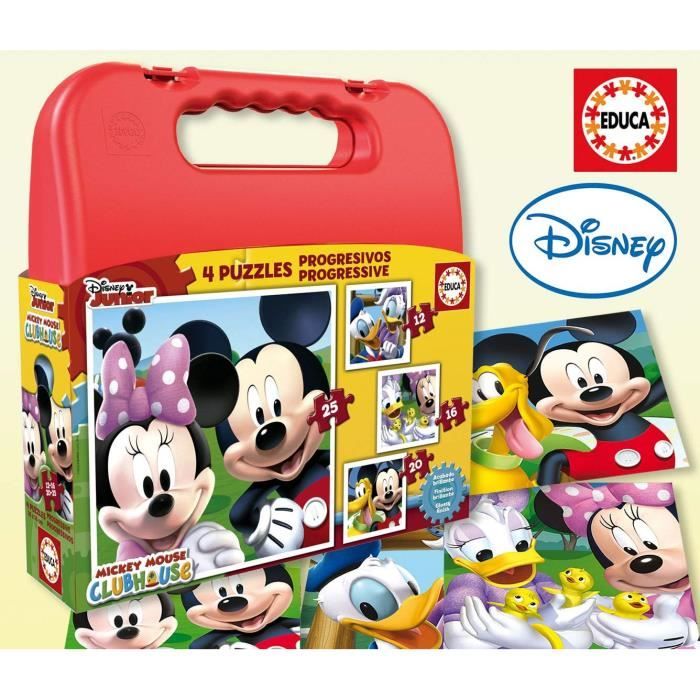 4 puzzles progressifs - EDUCA - Malette Puzzles Progressifs Mickey (12 ...