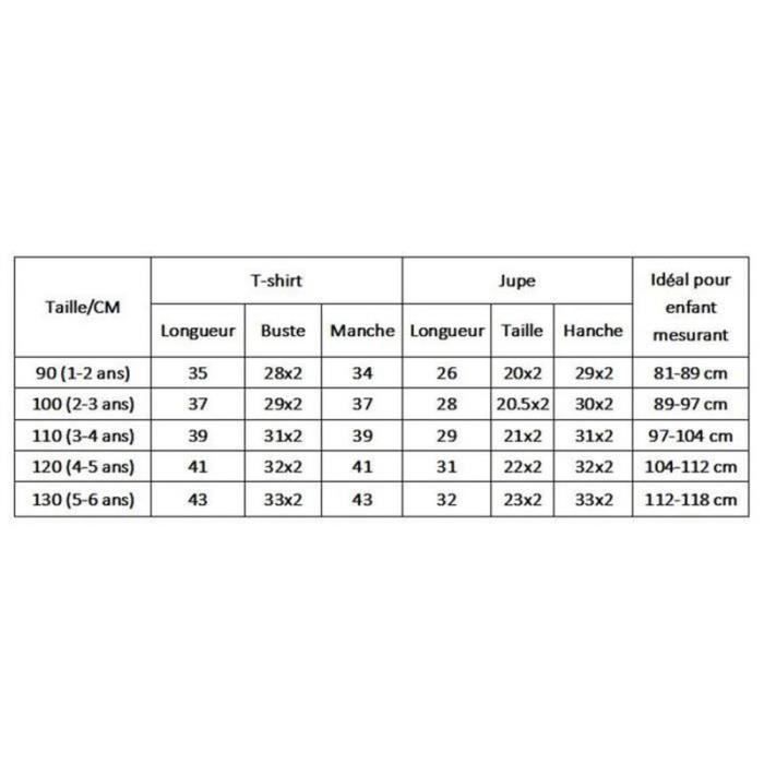 Tableau taille store bébé vetement
