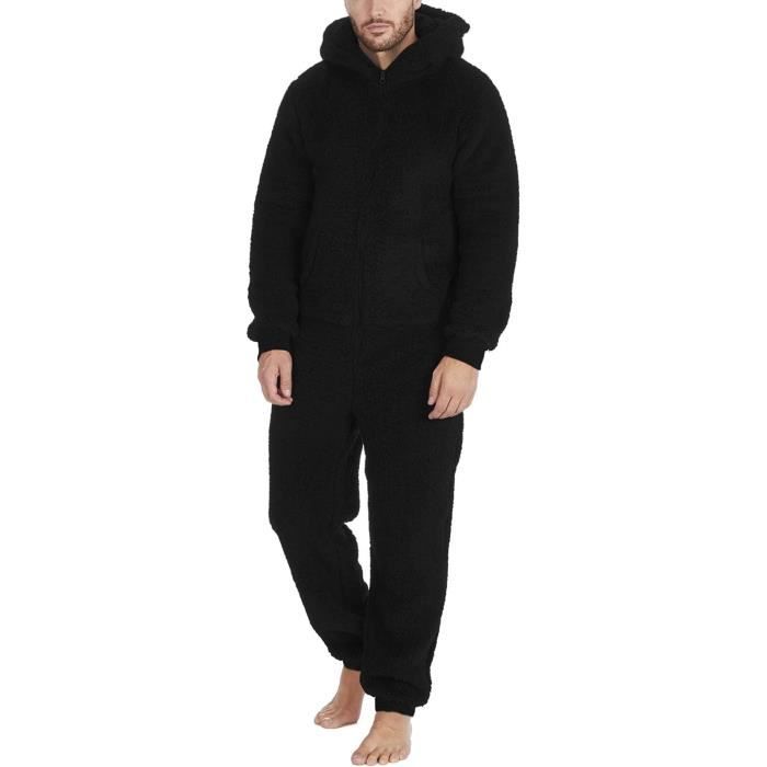 Grenouillere pour Homme Pyjama en Flanelle a Capuche Pyjama Une piece en Onesie en Peluche Comfortable Homme Sleepwear Ample