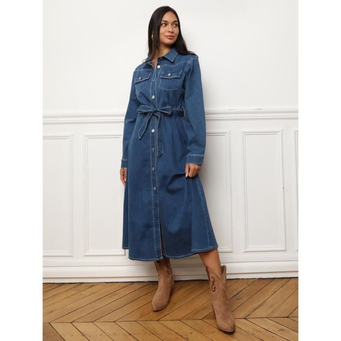 Robe chemise en denim à nouer Marque Modèle Bleu foncé