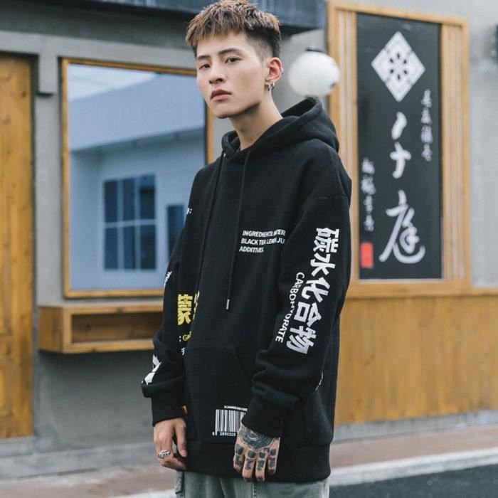 Hommes Sweat Capuche Pour Imprime Chinois Capuche Epais Pull Sweat Haute Rue Mode Hip Hop Streetwear Capuche Automne Noir Cdiscount Pret a Porter
