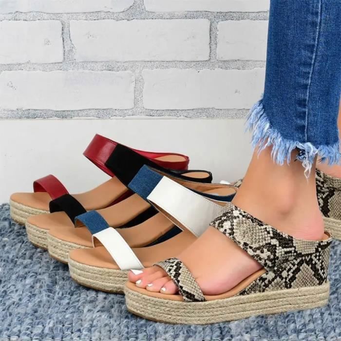 Sandale Plateforme Femme D Ete Compensees MINETOM Leopard Talon 7cm Leopard Cdiscount Chaussures