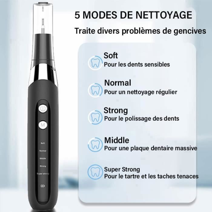 Detartreur Dentaire 1500mA, 5 Modes,4 Tetes Remplacables Avec Lumire LED, 36-40KHZ, 300W Vibrations Par Minute,Blanchiment - Cdiscount Au quotidien Detartreur Dentaire 1500mA, 5 Modes,4 Tetes Remplacables Avec Lumire LED, 36-40KHZ, 300W Vibrations Par Minute,Blanchiment - Cdiscount Au quotidien
