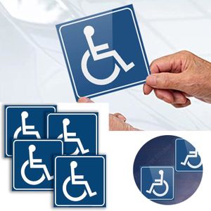 Lot De 6 Autocollants Handicapé Pour Voiture - Étiquettes Bleues 14x13 Cm - Adhésif Résistant - Intérieur/extérieur