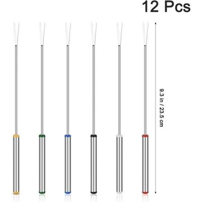 12 Fourchettes à Fondue En Acier Inoxydable - Manche En Bois 24 Cm - Pour Fromage, Chocolat, Marshmallows - Ustensile De Fête Lavable