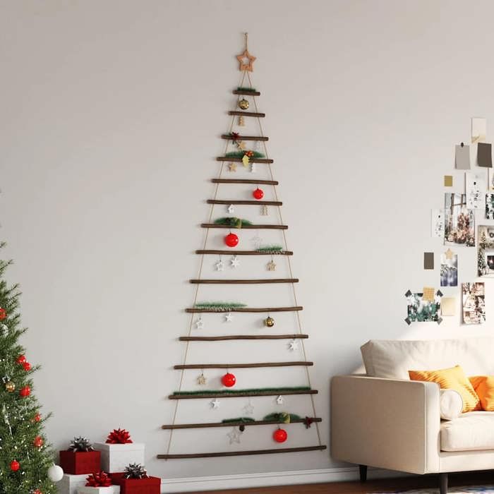 Sapin De Noël Suspendu En Bois De Frêne Avec 30 LED – 90 Cm, Déco Murale Moderne