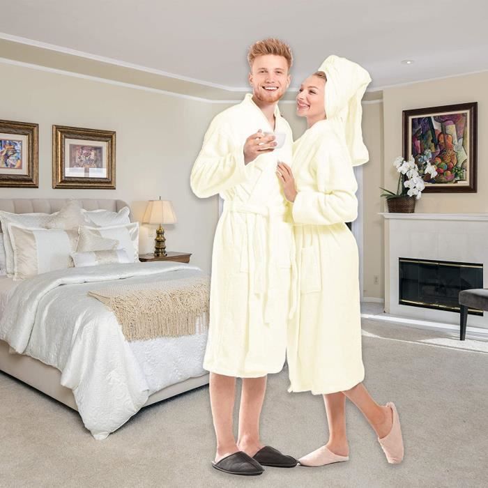 Peignoir a capuche pour homme et femme 100 coton egyptien eponge peignoir a capuche vetement de nuit parfait pour salle A814 Cdiscount Maison