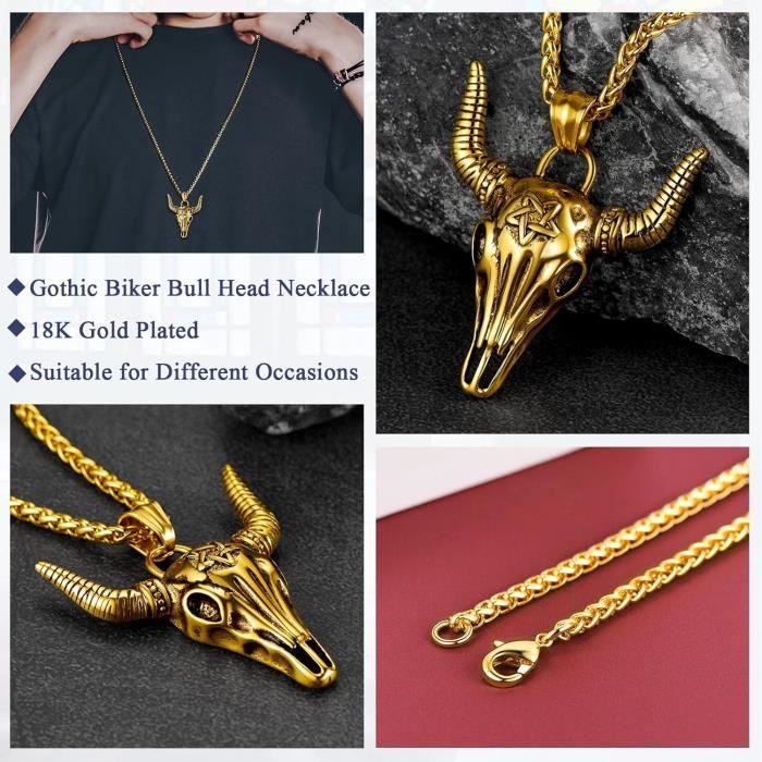 Bague Homme Crâne Baphomet Gothique – Acier Inoxydable Plaquée Or, Style Satanique Personnalisable (Tailles 54-72)