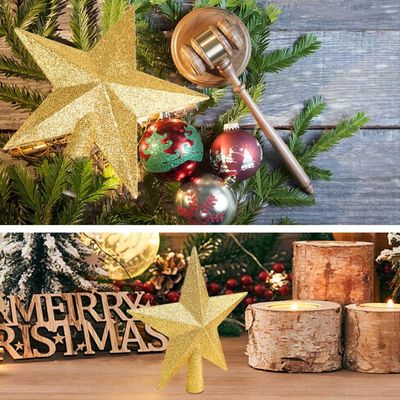 Étoile De Sapin De Noël En Or - Topper 25x21 Cm Avec Base à Ressort - Décoration Scintillante Pour Noël - 10