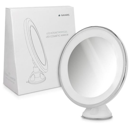 Zoom 10x Rotation 360/° Salle de Bain Maquillage beaut/é Voyage Miroir Mural Lumineux avec Ventouse Navaris Miroir grossissant /éclairage LED