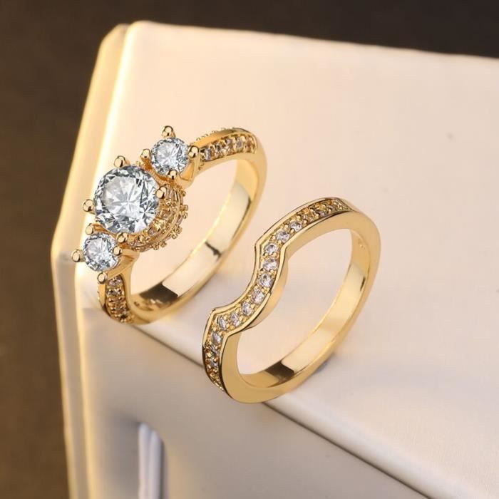Bague Fashion Bague de mariage pour femme en Plaque or jaune 18k 2PCS bagues Taille 62 jaune Achat Vente bague anneau Bague Fashion Bague de mariage pour femme en Plaque