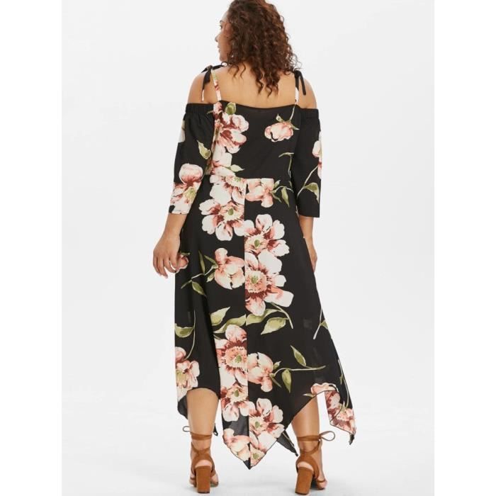 Robe Mode Femmes epaules Denudees Grande Taille a Lacets Maxi Fluide Imprime Floral blanc GOGUQ Blanc Cdiscount Pret a Porter