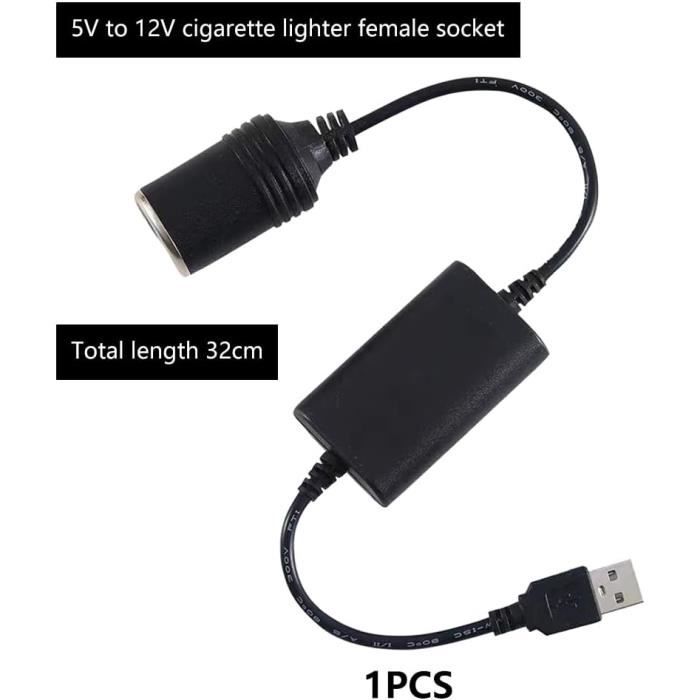 Câble Convertisseur USB Vers Allume-cigare 12V - Pour Enregistreur Voiture, GPS, Ventilateur (1m)