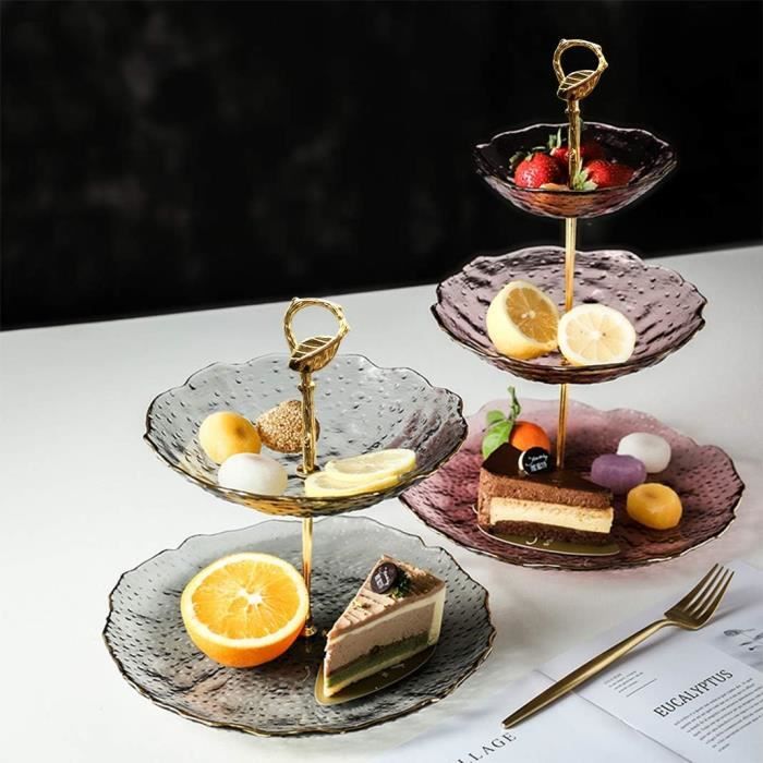 Présentoir à Gâteaux 2 Étages Céramique - Support Cupcakes Mariage, Anniversaire - Design Doré Élégant