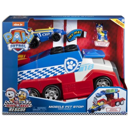 Camion Mobile PIT STOP TEAM READY RACE RESCUE - PAW PATROL - Avec 1  véhicule et 1 figurine de Chase inclus