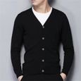 Gilet-cardigan,Cardigan en coton tricoté pour homme, chandail à manches longues, col en v, boutons amples - Black[A3849]-0