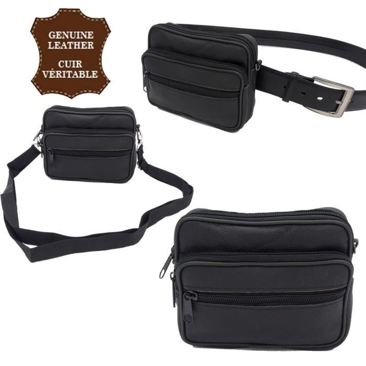 Sacoche de ceinture ou bandoulière en Cuir Véritable Homme Poche de ...